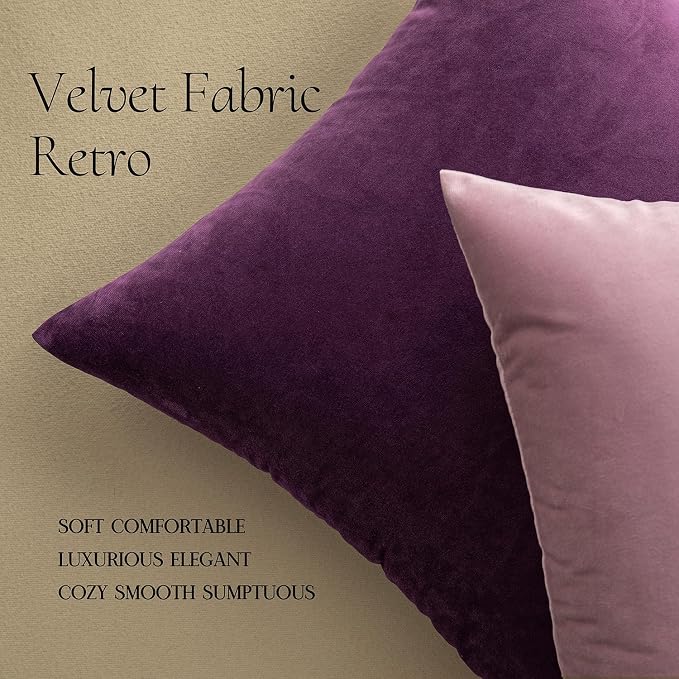 MIULEE 24x24 Inch Pack of 2 Euro Velvet Throw Pillow Covers Eggplant Purple | Soft Solid Decorative Euro Sham, Modern Luxury Home Decor, for King Bed Sofa Couch Bedroom Livingroom