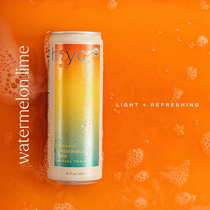 Hiyo Organic Social Tonic – Watermelon Lime, 12 Pack - Non-Alcoholic Functional Seltzer, Flavored Sparkling Water Crafted with Organic Adaptogens, Nootropics & Botanicals