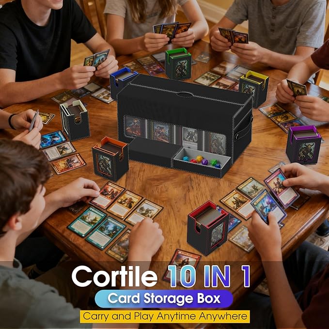 Cortile MTG Deck Box with Playmat Storage Box, Commander Deck Box with 8-Deck Modular Card Case & Dice Tray Hold 1040+ Double-Sleeved Cards, Strong Magnetic Card Deck Case for TCG/EDH, Multicolour
