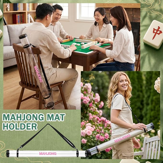 Gemscream 2 Pcs 37 Inch Mahjong Mat Storage Tube Plastic Waterproof Mahjong Mat Holder with Strap and Printed Outdoor Travel Storage Tube for Board Games Yoga Mats Tripod, Mats Not Include (Clear)