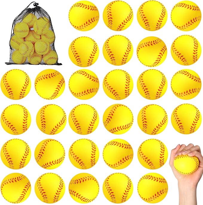 HyDren Mini Softball Stress Ball Bulk Foam Yellow Baseball Squeeze Balls Sport Toy with Storage Bag Party Favors for Anxiety Relief School Carnival Reward Christmas Stocking Fillers(6cm,50 Pack)