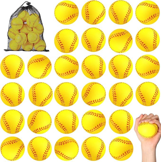 HyDren Mini Softball Stress Ball Bulk Foam Yellow Baseball Squeeze Balls Sport Toy with Storage Bag Party Favors for Anxiety Relief School Carnival Reward Christmas Stocking Fillers(6cm,50 Pack)