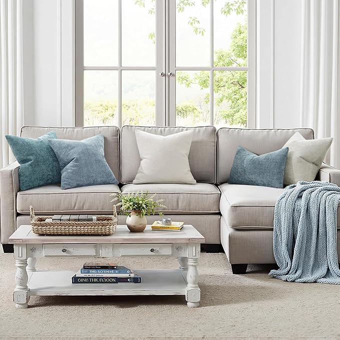 MIULEE Decorative Couch Throw Pillow Covers 18x18 Inch Light Blue 2 Pack | Coastal Modern Boho Accent, Soft Chenille Pillow Covers, Farmhouse Cushion Cases for Home Decor Bed Sofa Living Room