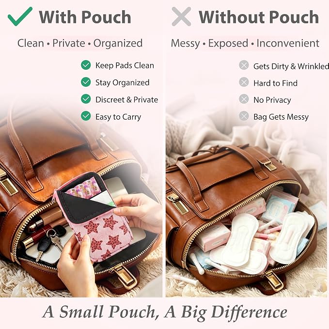 KJQJLY 2 Pack Portable Tampon Organizer Bag Tampon Holder & Storage Case with Zipper for Travel, Discreet Period Bag for Purse, Waterproof Feminine Products Pouch for Women (Star)