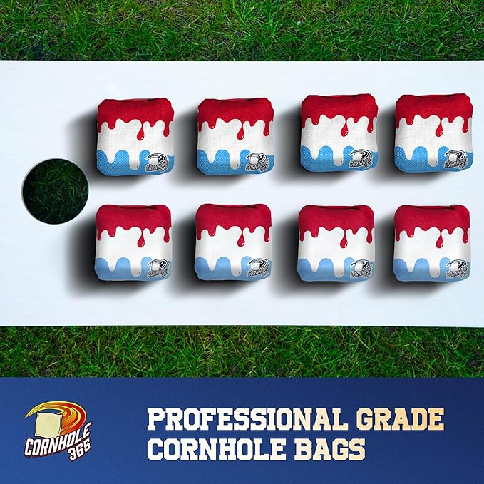 Cornhole365 - Stick & Slide - Professional Corn Hole Bag - Heavy-Duty Double-Stitched Polyester Fabric & Resin Filling for All-Weather - Versatile Regulation Size Cornhole Bean Bags - Set of 8