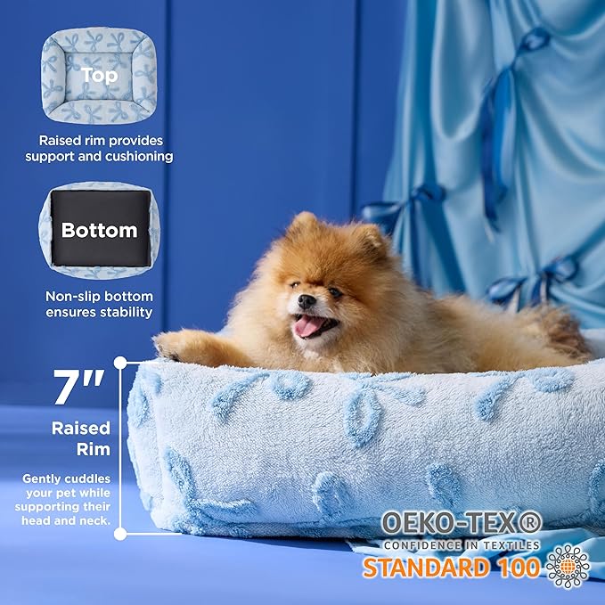 Lesure Cute Dog Bed for Small Dogs - Washable Puppy Beds,Cozy Rectangle Orthopedic Pet Sofa with Jacquard Shaggy Plush & Anti Slip Bottom,25x21x7inches