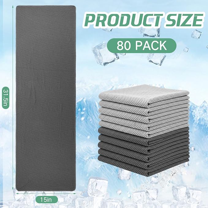 BBTO 80 Pcs 32 x 12 Inch Microfiber Cooling Towels, Ice Cold Towel for Neck and Face Breathable Chilly for Yoga, Sport, Gym, Workout, Camping and More Activities(Dark Gray and Light Gray)