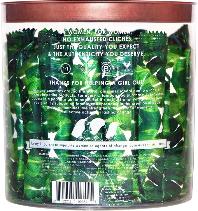 L. Organic Cotton Regular and Super Absorbency Compact Tampons Multipack 30 Count