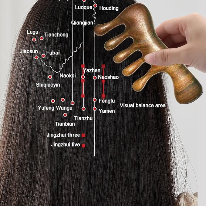 OULIGET Wood Gua Sha Massage Tools Set,Scraping Scalp Massage Comb,Natural Wooden Gua Sha Tool,Scraping Tool. (Handle Wooden Comb)