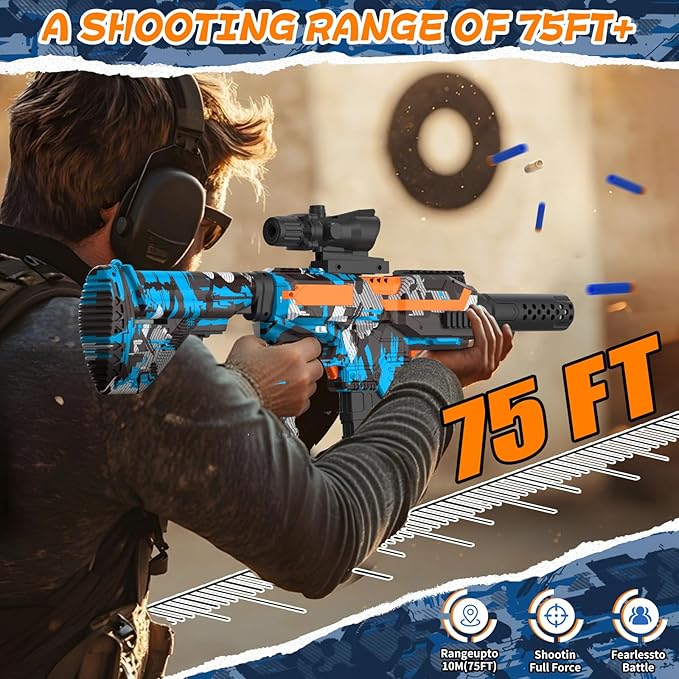 Automatic Toy Foam Blaster with Scope, Electric Toy Gun Dart Blaster with 120 Foam Darts for Nerf Guns, IR, Flashlight, Goggles, Air Pocket Technology Outdoor Shooting Game Kids Toys for 8-12 -Blue