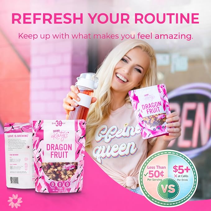 Katy’s Dragonfruit Loose Leaf Tea - Hibiscus, Dragonfruit & Pineapple - Premium Herbal Fruit Tea, Caffeine-Free, Sugar Free - Hot or Iced Tea - 30+ Cups - Woman-Owned