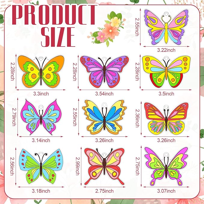 30 Sets Butterfly Suncatchers Window Art Kits, DIY Sun Catchers Bulk Crafts Paint Your Own Window Ornaments for Party Birthday Activity Home Decor