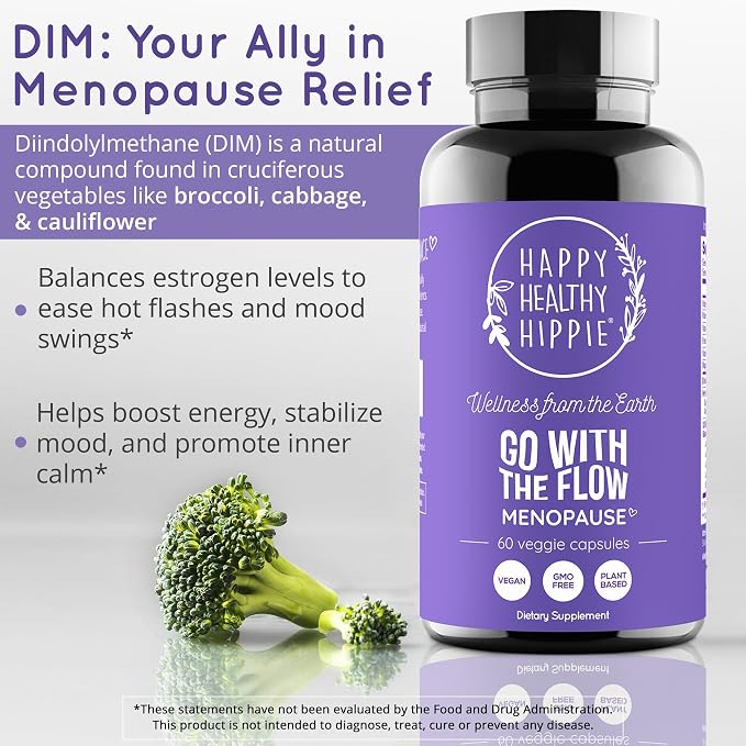 Happy Healthy Hippie Menopause Support for Women, DIM & Probiotics, 60 Ct | Supports Estrogen Metabolism for Hot Flashes & Night Sweats - 10 Billion CFU Probiotic with Dong Quai, 30 Servings