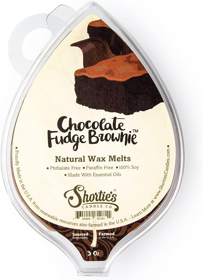 Shortie's Candle Company Chocolate Fudge Brownie Natural Soy Wax Melts - 1 Highly Scented 3 Oz. Bar - Made with 100% Soy and Essential Fragrance Oils - Phthalate & Paraffin Free, Vegan, Non-Toxic