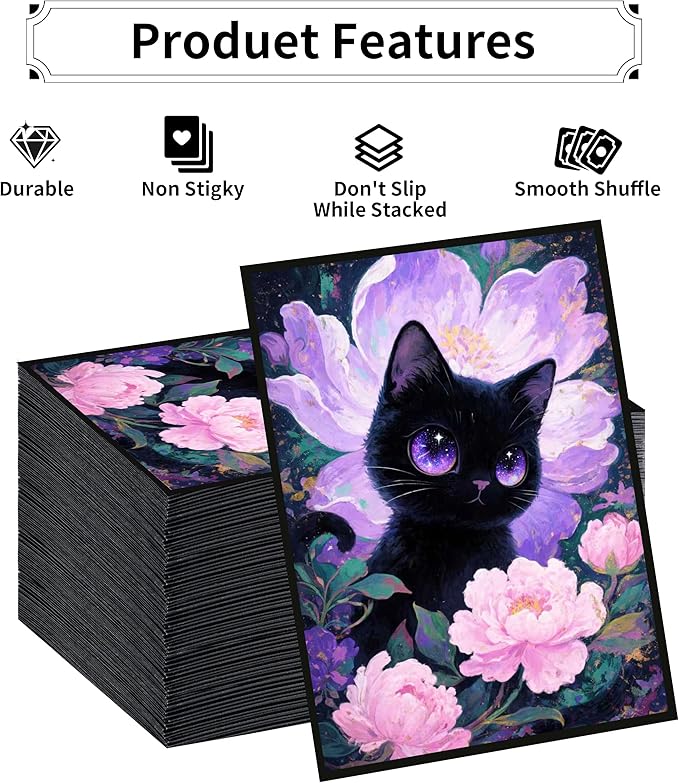 MTG Card Sleeves, Ultra Clear Front & Matte Finish Back, 100 Count Standard Size Matte Art Sleeve for Magic The Gathering (Cat and Flowers)
