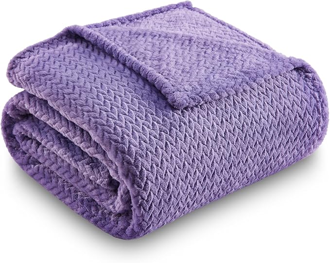 NEWCOSPLAY Fleece Leaves Pattern Throw Blanket, Lavender, 50"x60" | Super Soft Throw Blanket, Lightweight Cozy Bed Sofa Blanket, Premium Silky Flannel Fleece, Travel Blanket for All Season Use