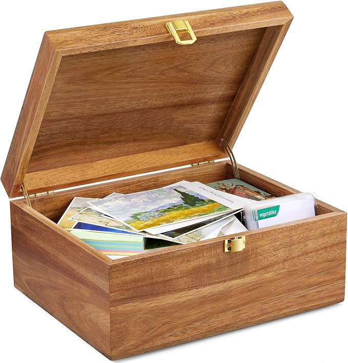 DRASTAR Wooden Keepsake Box, Large Acacia Storage Memory Box with a Hinged Lid for Crafts and Photo Storage
