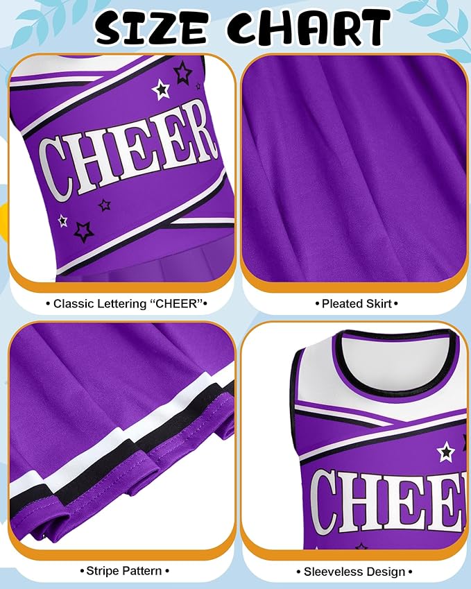 JenPen Cheerleader Costume Set Cheerleading Outfit Cheer Uniform Dress Cosplay for Halloween Party Gifts 3-9 Years