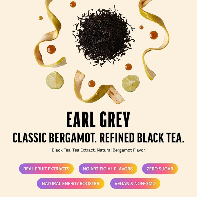 Zest Energy Black Tea - Earl Grey Loose Leaf Blend - High Caffeine Bergamot - Caffeinated Coffee Altnernative/Substitute - Natural, Non-GMO & Keto Friendly - Hot or Iced - 50 Servings - 150mg Caf