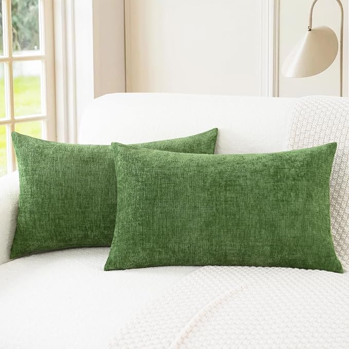 CaliTime Decorative Couch Throw Pillow Covers 26 X 16 Inches Forest Green | Pack of 2, Cozy Chenille Cushion Cases for Sofa Bed Living Room Farmhouse Home