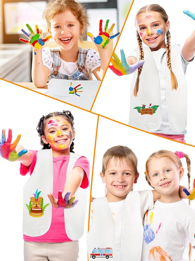24 Pcs Kids White Vest Bulk Unfinished Dress Up Vest Children Blank DIY Career Role Play Costume for Boys Girls Halloween Birthday Paint Party