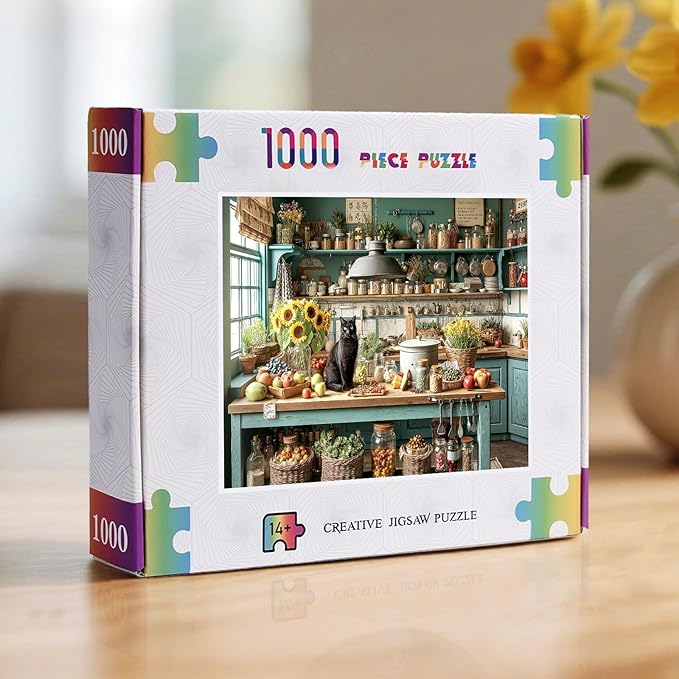 1000 Piece Puzzle for Adults - Black Cat Vintage Country Kitchen Jigsaw Puzzles - Brain Teaser Adult Puzzles - Christmas Birthday Gifts for Women/Men