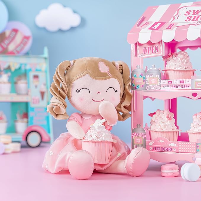 Gloveleya Personalized Baby Doll – Custom Name Plush Girl Doll with Curly Hair & Pink Heart Dress 16", Unique Gift for Birthday, Baby Shower, Christmas & Holiday Keepsake for Toddlers and Little Girls