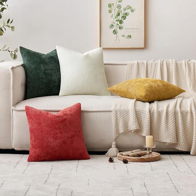 MIULEE Decorative Couch Throw Pillow Covers 20x20 in Christmas Green 2 Pack | Modern Boho Accent, Soft Chenille Pillow Covers, Farmhouse Cushion Cases for Home Decor Bed Sofa Living Room