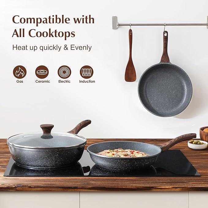 SENSARTE Nonstick Frying Pan Skillet, 12 Inch Omelette Pan with Swiss Granite Coating, Healthy Induction Cookware Chef's Pan, PFOA Free
