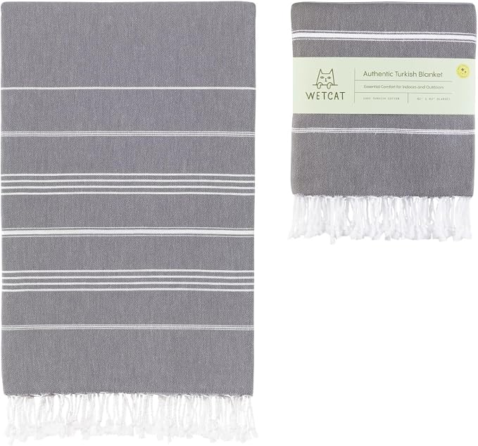 WETCAT Turkish Beach Blanket Sandproof (82"x82") 100% Turkish Cotton, Made in Turkey - Sand Free, Ultra Soft, Extra Large Throw for Picnic – Dark Gray