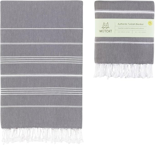 WETCAT Turkish Beach Blanket Sandproof (82"x82") 100% Turkish Cotton, Made in Turkey - Sand Free, Ultra Soft, Extra Large Throw for Picnic – Dark Gray