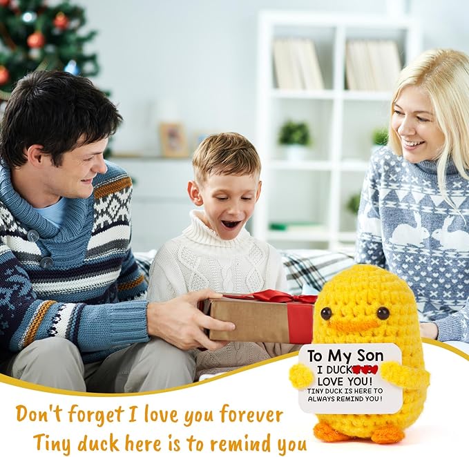 MBL Birthday Gifts for Son from Mom - I Duck Love You, Funny Cute Handmade Crochet Knitted Duck to My Son Birthday Graduation Christmas Stocking Stuffers Xmas from Mother Dad
