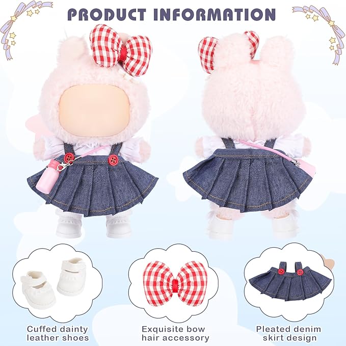 5 Pcs Stylish Set for 17cm Dolls with Fashion Hat ,Water Bottle,Skirt,Shoes and Sweater Outfit Set, Cute Doll Style Accessories Gift(Elegant,Pink)