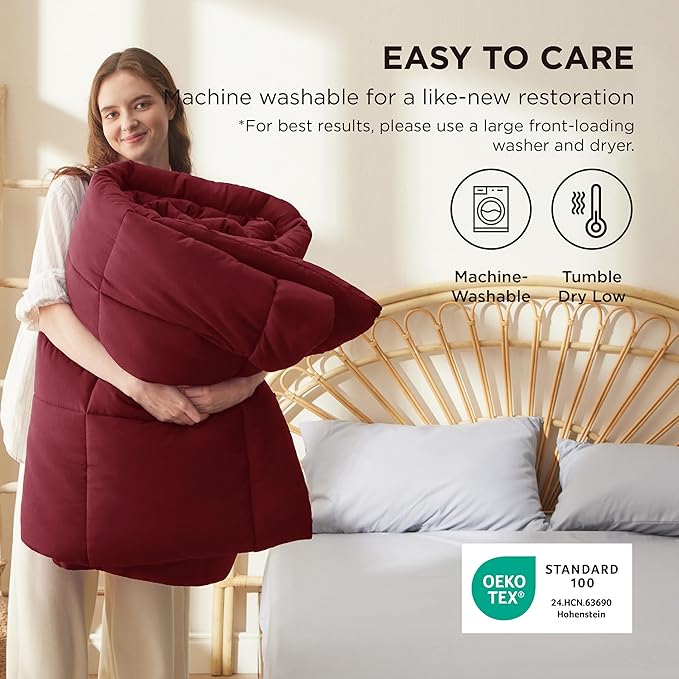 Bedsure Comforter Duvet Insert - Quilted Comforters Oversized King, All Season Duvet, GentleSoft Down Alternative Bedding Blanket, with 8 Tabs, Gifts for Women/Men, Red, Oversized King 116x98 Inches