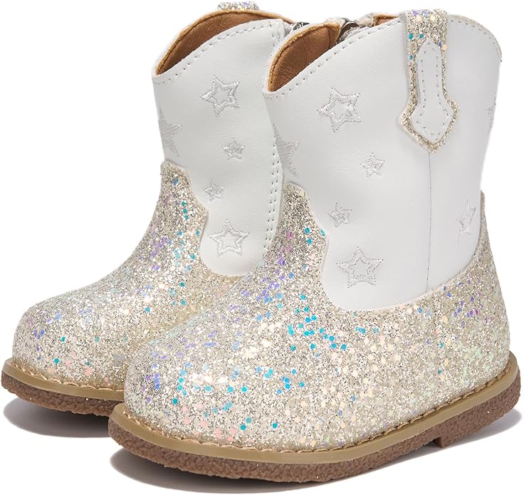 Newsonet Baby Cowboy Cowgirl Boots Infant Western Boots Toddler Boys Girls Round Toe Riding Mid Calf Boots All Seasons for 6 9 12 18 24 Months