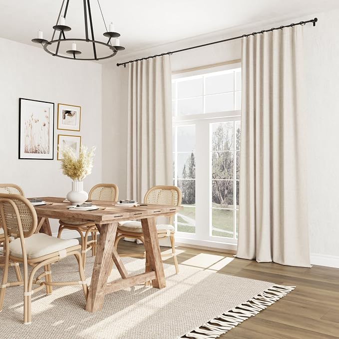 Guken 100% Blackout Linen Curtains for Bedroom 90 inches Long, Thermal Insulated Room Darkening Black Out Drapes for Living Room, Back Tab Rod Pocket 2 Panels Set,Birch Beige,52x90