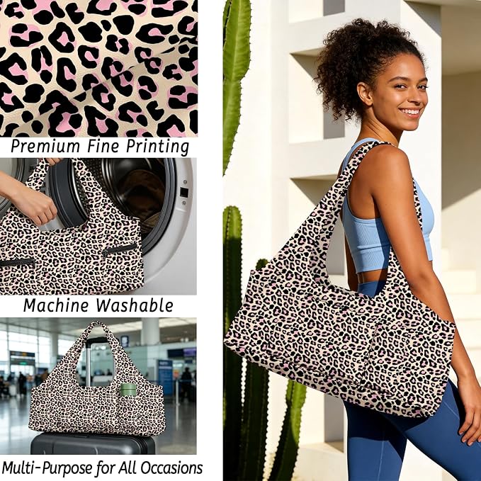 Women's Yoga Bag with Yoga Mat Carrier - Large Mat Pocket Fitness Tote for Pilates, Gym, Travel, Office & Beach