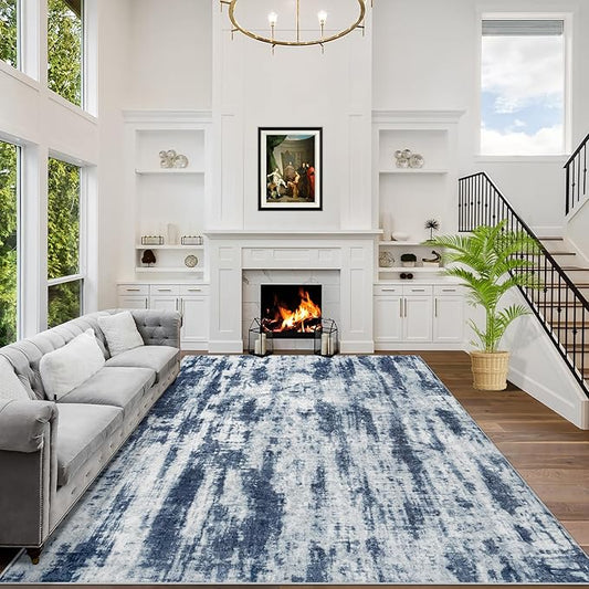 5x7 Area Rugs Washable Rug: Modern Abstract Living Room Rug Soft Anti-Skid Thin Carpet Indoor Floor Non-Shedding Carpets for Bedroom Dining Room Farmhouse Nursery Home Office Blue Grey
