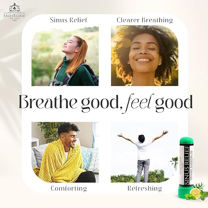 Sinus Relief Essential Oil Aromatherapy Nasal Stick Vapor Inhaler - Natural Stuffy Nose & Congestion Relief for Adults, USA Made with Organic Essential Oils, Breathe Free