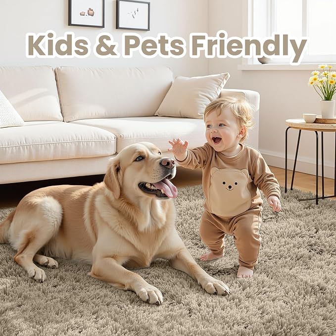8x10 Area Rugs for Living Room Rug: Soft Fluffy Shag Gray Camel Rugs for Bedroom, Non-Slip Large Fuzzy Plush Rug Indoor Floor Carpet for Nursery Kids Boys Girl Room, Dorms, Playroom, Modern Home Decor