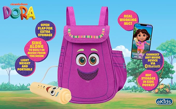 Dora Karaoke Microphone with Boombox for Fans of Toddler Toys, Kids Karaoke Machine with Built in Music (Dora)