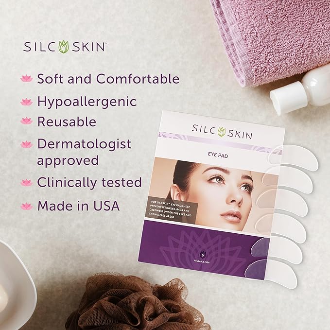 SilcSkin Eye Pads - Overnight Reusable Silicone Face Pads to Smooth Crow's Feet, Fine Lines, Wrinkles, Under Eye Bags & Crepey Skin - Used for Side Sleepers, Aging and Sun Damage - 1 Pack
