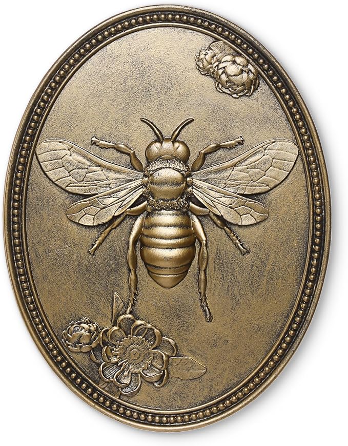 Newinhome Vintage Bee Wall Sculpture, Antique Wall Decor, Hanging Decoration with Embossed Bee Design, Vintage Decoration for Living Room, Bedroom and Hallway, Housewarming Gift