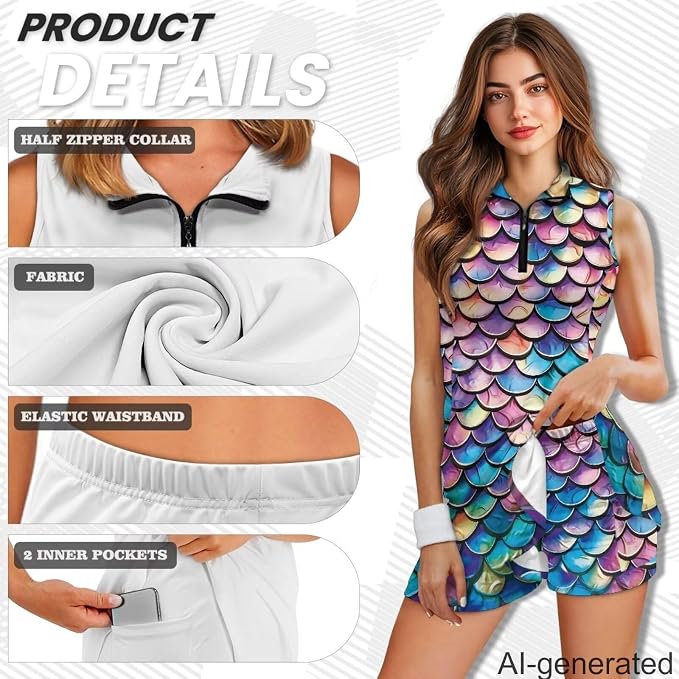 Golf Dress Tennis Dresses for Women with Built in Shorts and Pockets Sleeveless Athletic Dress Workout Dress