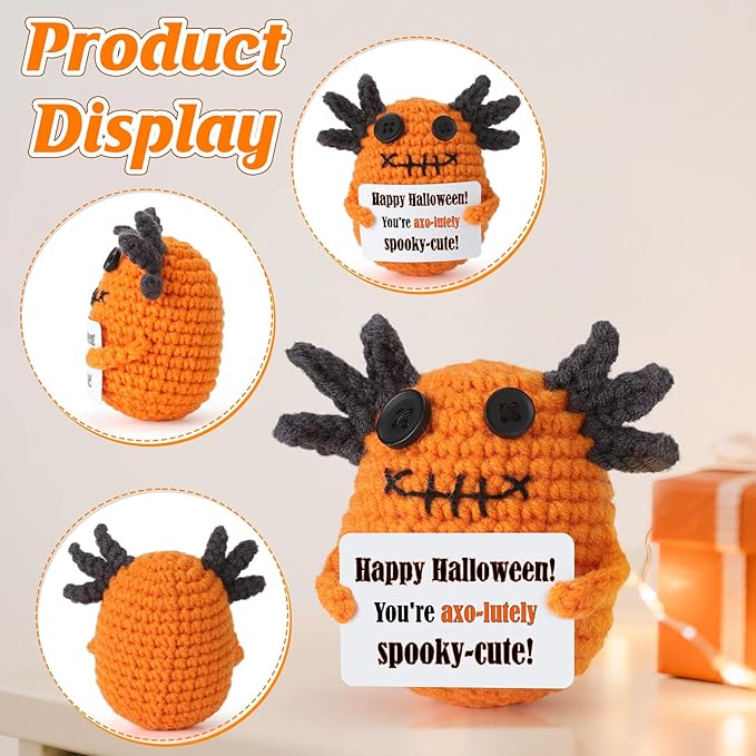 Non Candy Halloween Treats for Kids, Crochet Axolotl Décor for Teens Tweens Girls Boys, Trick or Treat Halloween Gifts, Halloween Goodie Bag Stuffers in Boo Basket