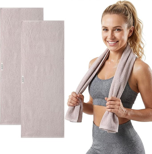 REDKISS 2 Pack Cotton Workout Towels, 43" x 16" Super Absorbent Soft Gym Towels for Men & Women, Large Sweat Sports Towel for Yoga Running Swimming Travel Camping - Pink