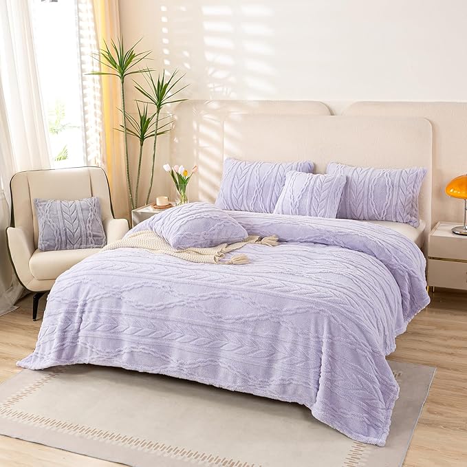 YUSOKI Sherpa Fleece Twin XL Size Blanket, Lavender Fog, 65"x90" | 3D Stylish Design,320GSM, Non-Shedding, Lightweight for All Season Use, stays fluffy after repeated washes, Perfect Gifts