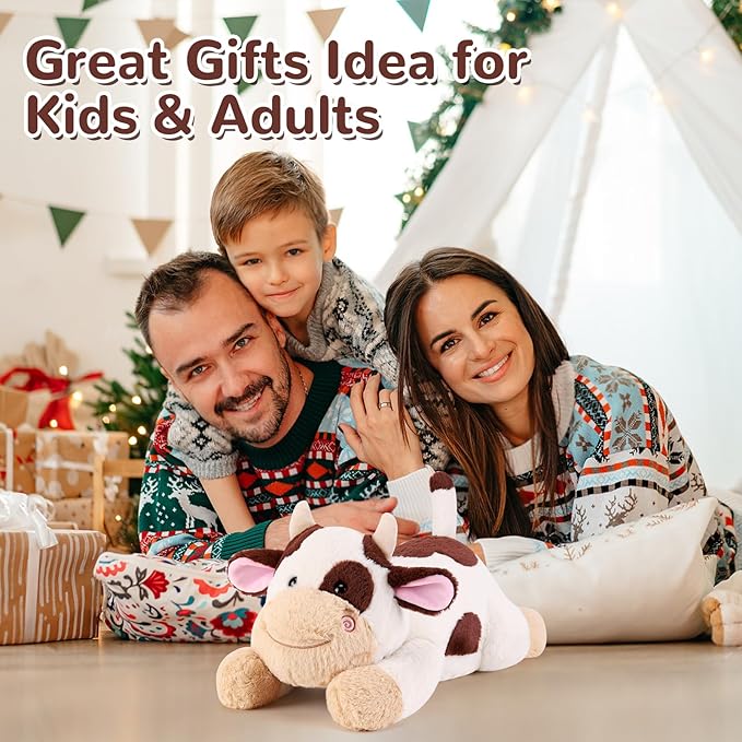 gnomantic Cow Weighted Stuffed Animals - 28 Inch 5 Pounds Weighted Plushies Cow Stuffed Animals - Big Plush Pillow - Cute Plush Toys Gifts for Kids & Adults (28" 5.0 lbs Brown)