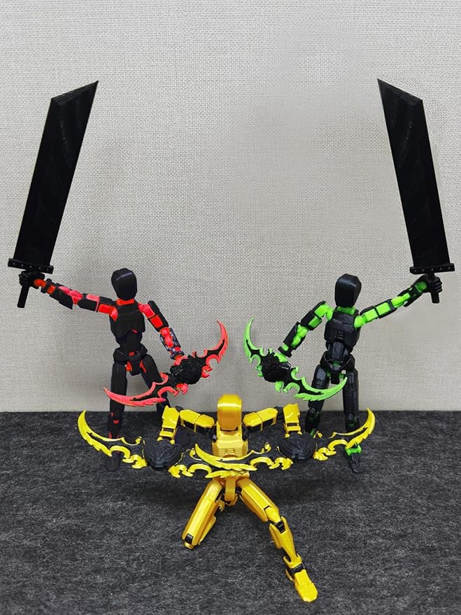 (Assembly Completed) T13 Action Figure, 5.5 Inch 3D Printed Multi-Jointed Movable Dummy 13 Toy,Dummy 13 Robot Action Figure with Lots of Weapons, Black Red