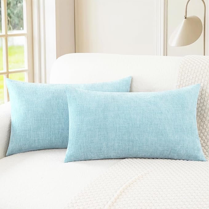 CaliTime Decorative Throw Pillow Covers 26 X 16 Inches Light Blue Grey | Pack of 2, Cozy Chenille Cushion Cases for Couch Sofa Bed Living Room Farmhouse Home
